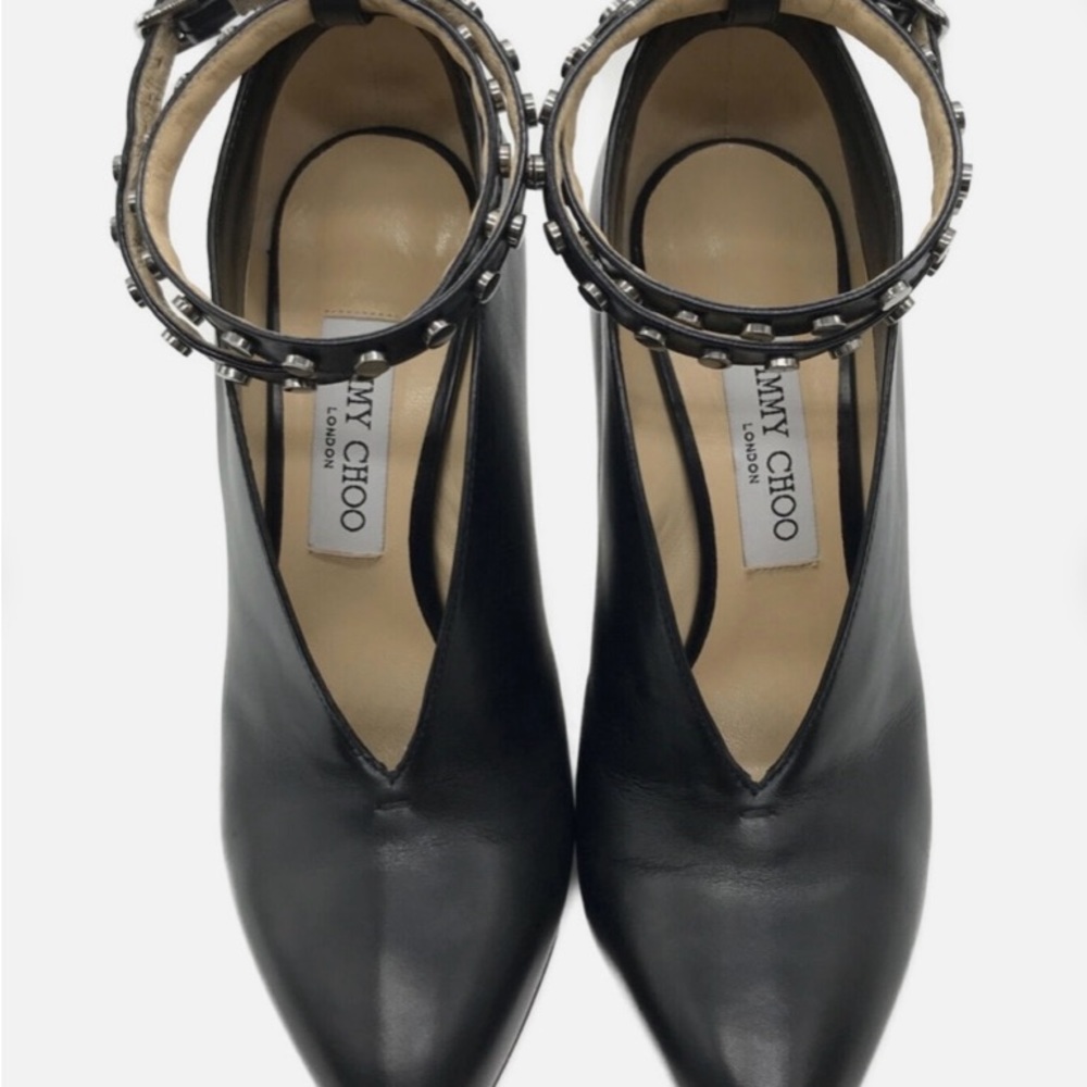 JIMMY CHOO Black Lark Leather Vamp Heels Ankle Strap Size 11